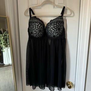 Plus Size Lingerie | Black Babydoll with Lace | 2X